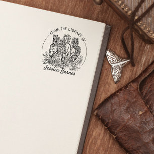 Carimbo De Borracha Ex-libris Cavalos Elegantes