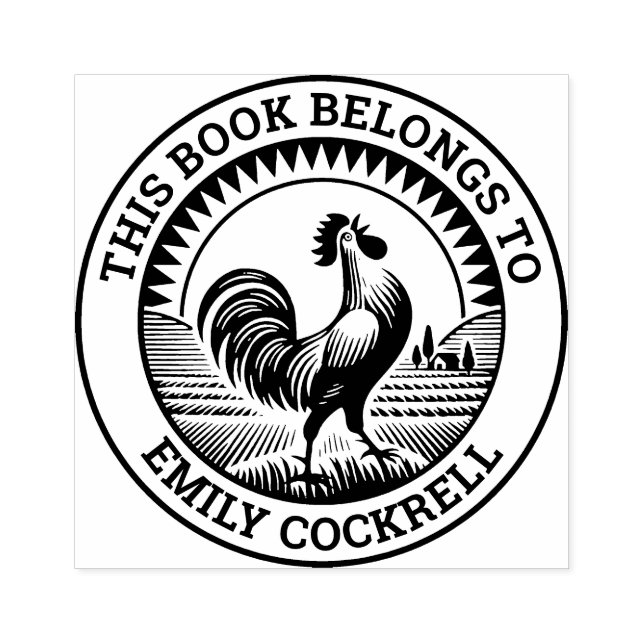 Carimbo De Borracha Ex Libris - Coroa de Cockerel no amanhecer (Impressão)