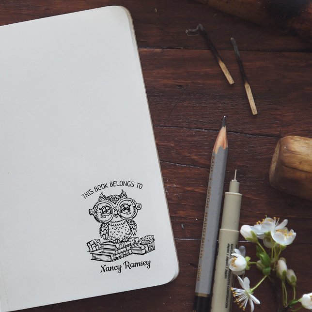 Carimbo De Borracha Ex-libris de Coruja Personalizado (Criador carregado)