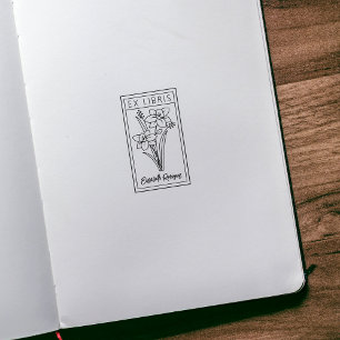 Carimbo De Borracha Ex Libris de Flores Personalizadas Elegantes
