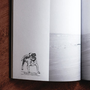 Carimbo De Borracha Ex Libris de Livraria de Cão Bulldog Antigo