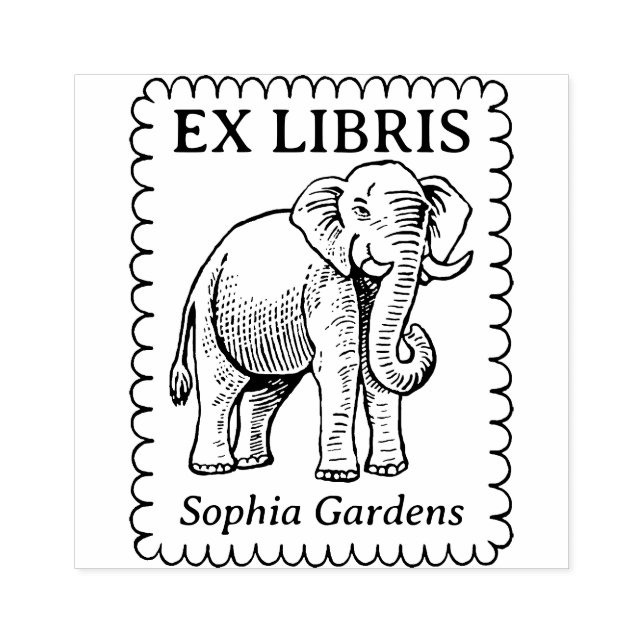 Carimbo De Borracha Ex Libris - Elefante Indiano - Borda Arrepiada (Impressão)