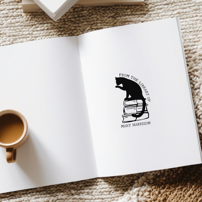 Carimbo De Borracha Ex-libris Gato Biblioteca Moderna  (Criador carregado)