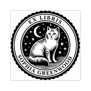 Carimbo De Borracha Ex Libris - Gato Nocturno