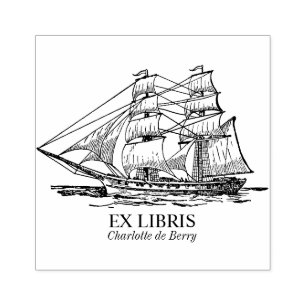 Carimbo De Borracha Ex Libris - Navio à vela (Brigada)