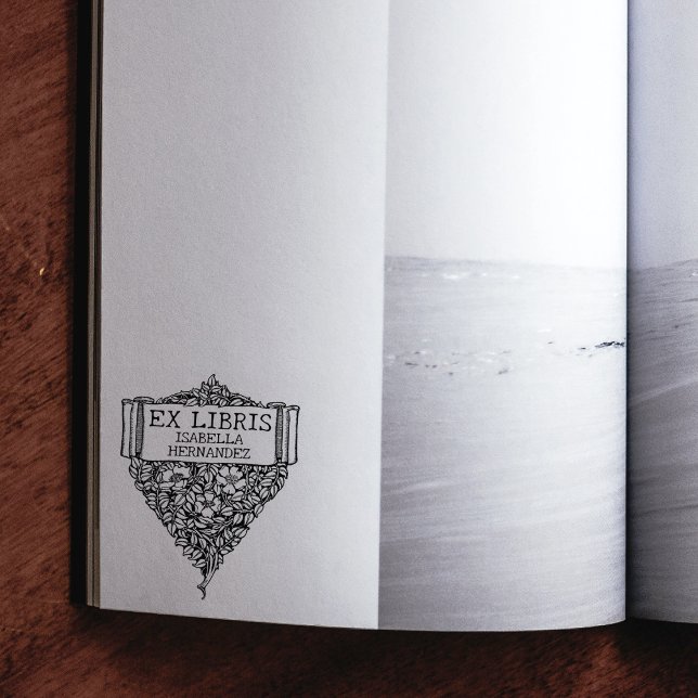 Carimbo De Borracha Ex Libris Personalizada, Livro Floral (Criador carregado)