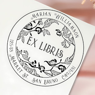 Carimbo De Borracha Ex Libris Personalizado Deco com Círculo Floral