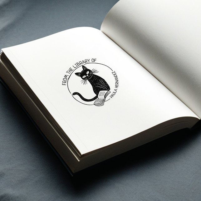 Carimbo De Borracha Ex Libris personalizado gato da biblioteca (Criador carregado)