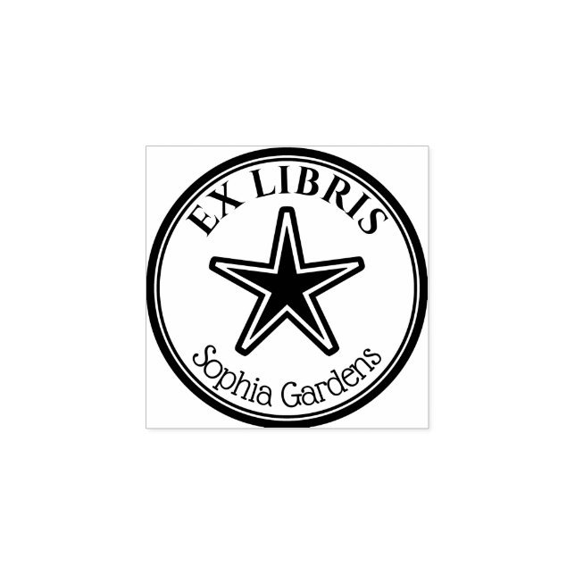 Carimbo De Borracha Ex Libris Redondo - Estrela Contornada (Impressão)