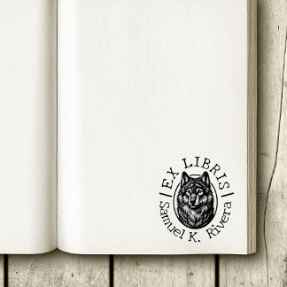 Carimbo De Borracha Ex-Libris Wolf Face Personalizado Name Book