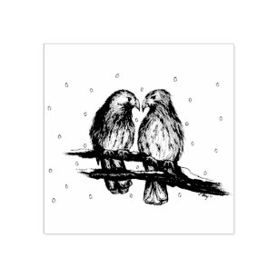 Carimbo De Borracha Falcões vermelhos em pássaros com amor à neve