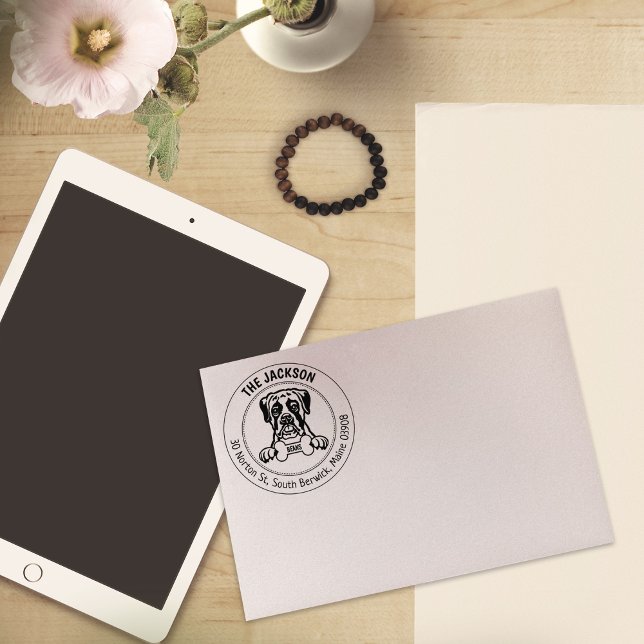 Carimbo De Borracha Família Boxer Dog Return Address (Criador carregado)