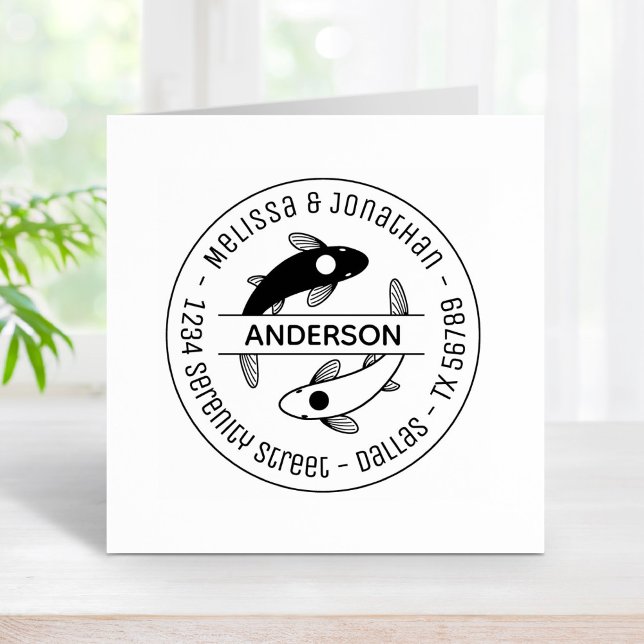 Carimbo De Borracha Família de Casais de Peixes Yin-Yang Endereço redo (Criador carregado)