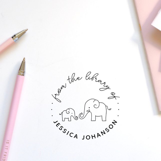 Carimbo De Borracha Família De Elefantes Bonitos Da LIbrary Do Livro (Criador carregado)