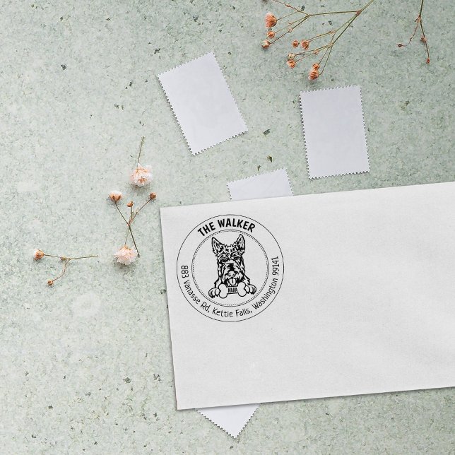 Carimbo De Borracha Família de Endereços de Devolução Terrier Dog (Criador carregado)