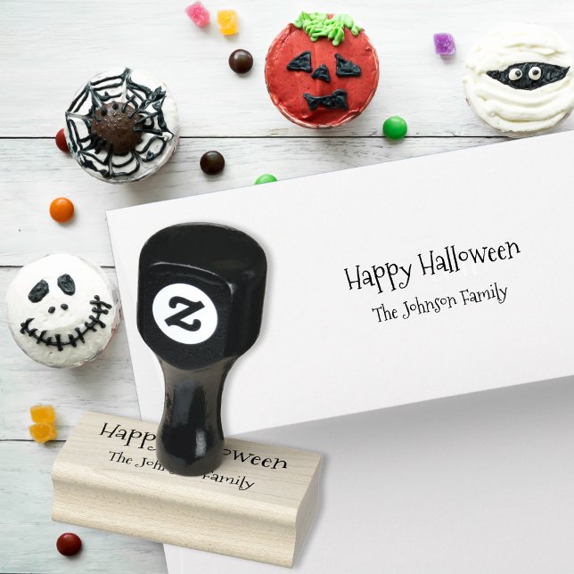 Carimbo De Borracha Família Spooky Personalizada Nome Comercial Feliz  (Custom Spooky Family Business Name Happy Halloween Rubber Stamp)