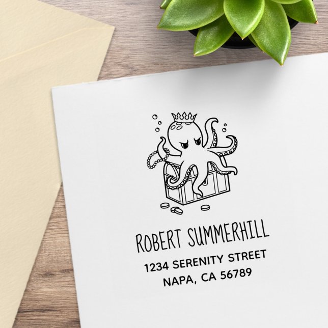 Carimbo De Borracha Fearsome Octopus Guardando o tórax do tesouro (Criador carregado)