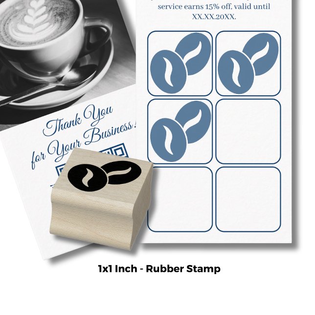 Carimbo De Borracha Feijões Café - Arredondar de 1" - Cartão de Lealda (Coffee Beans - 1" Round - Loyalty Card Rubber Stamp)