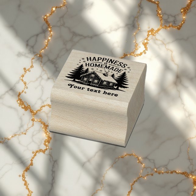 Carimbo De Borracha Felicidade é Férias de Natal Russo caseiras (Happiness Is Homemade Rustic Christmas Holiday Rubber Stamp)