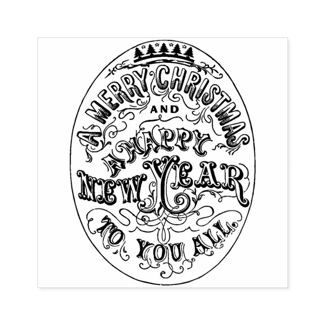 Carimbo De Borracha Feliz ano novo Feliz de Natal (Impressão)