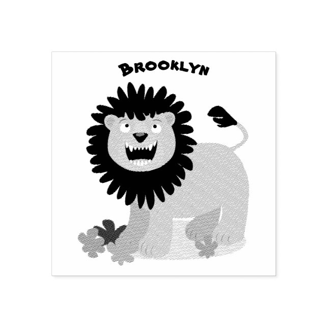 Carimbo De Borracha Feliz desenho animado de leão (Impressão)