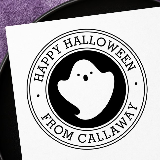 Carimbo De Borracha Feliz Halloween, fofo nome personalizado do fantas (Happy Halloween cute kawaii ghost custom name Rubber Stamp)