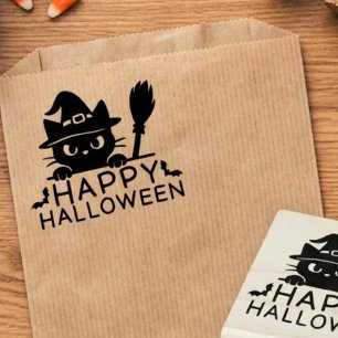 Carimbo De Borracha Feliz Halloween Gatinho Preto Feiticeira