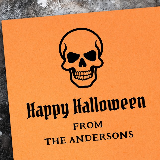 Carimbo De Borracha Feliz Halloween mauzão nome personalizado ou texto (Happy Halloween spooky skull custom name or text Rubber Stamp)