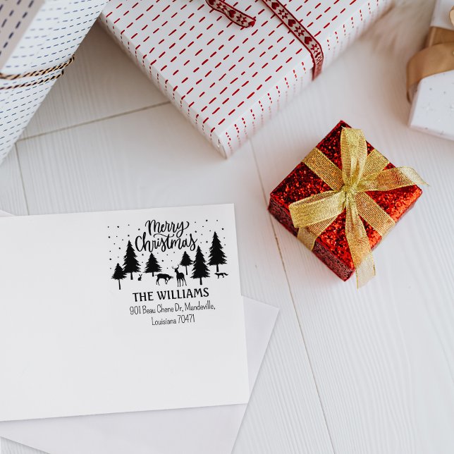 Carimbo De Borracha Feliz Natal - Animais da Floresta, Veados e Árvore (Criador carregado)