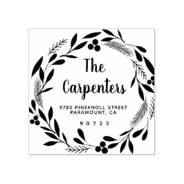 Carimbo De Borracha Feliz Natal Botânico Garland Manuscrito