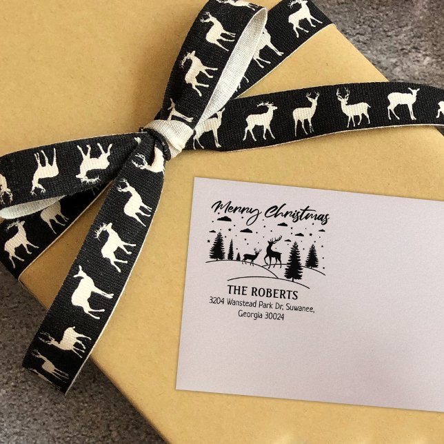 Carimbo De Borracha Feliz Natal Forest Deer e Árvores (Criador carregado)