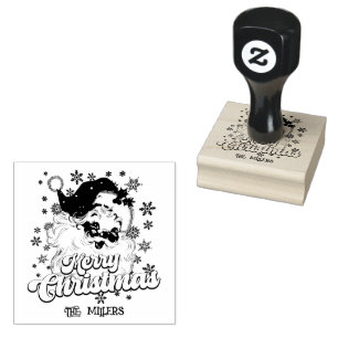 Carimbo De Borracha Feliz Natal Papais noeis de Tipografia Retro Rosa