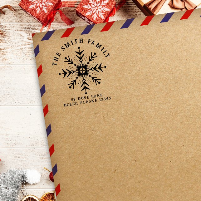 Carimbo De Borracha Feliz Natal Snowflake Endereço de Devolução (Criador carregado)