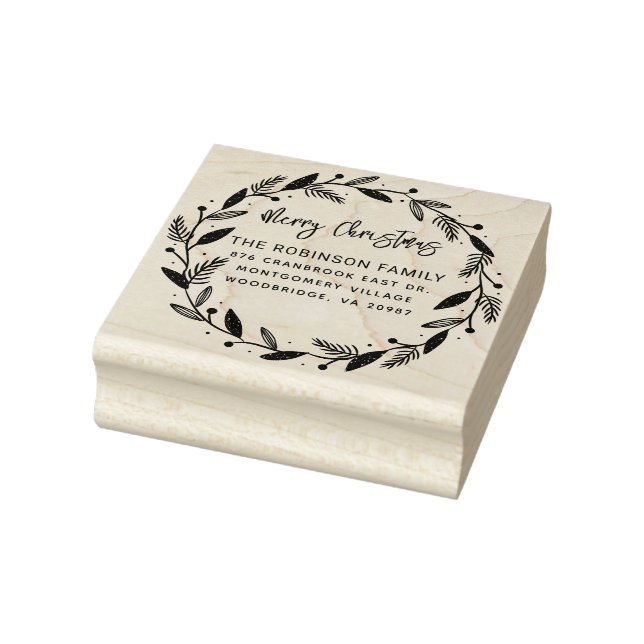 Carimbo De Borracha Feliz Natal Wreath Manuscrito Endereço de Devoluçã (Carimbo)