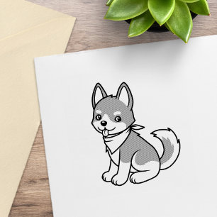 Carimbo De Borracha Filhote de cachorro Husky cinza e branco