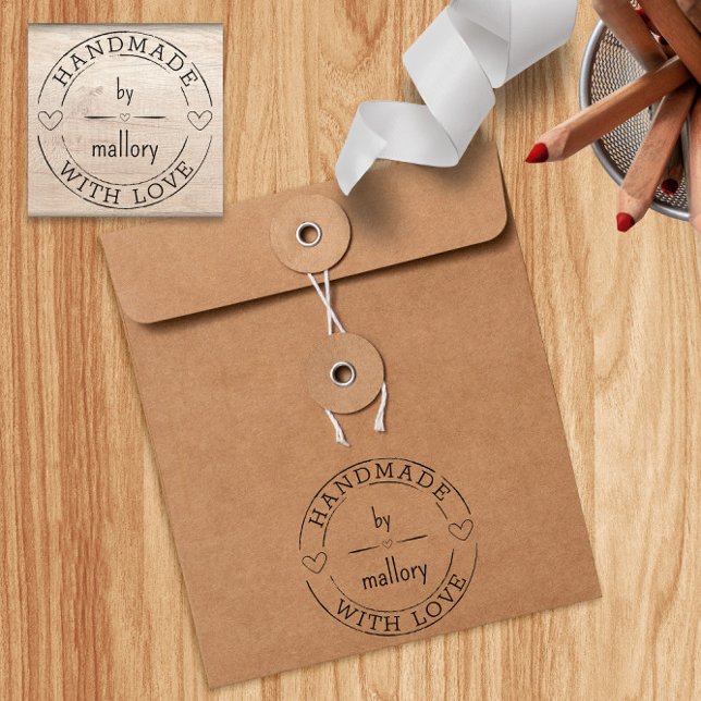 Carimbo De Borracha 💌 Fita Personalizada Feita Com Amor (💌 Personalized Cute Made With Love Rubber Stamp
)