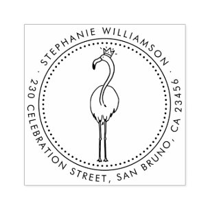 Carimbo De Borracha Flamingo Princess Custom Round Name Endereço de de