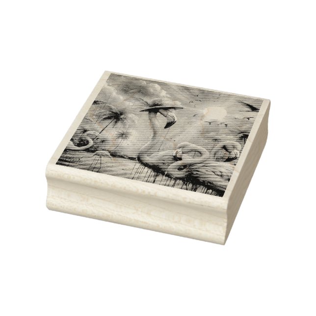 Carimbo De Borracha Flamingos Rosa Tropicais Palmeiras Palmeiras Teais (Carimbo)