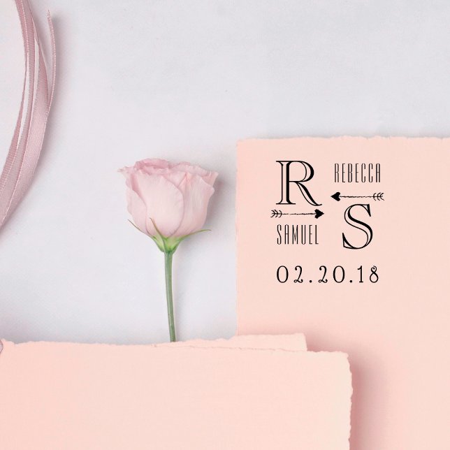 Carimbo De Borracha Flechas de Cute Casamento de Iniciais e Nomes Pers (Criador carregado)