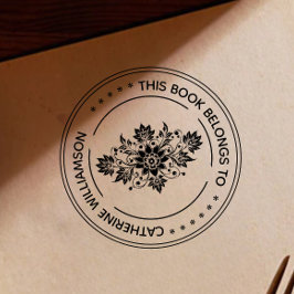 Carimbo De Borracha Flor da Vintage redonda Este livro pertence a