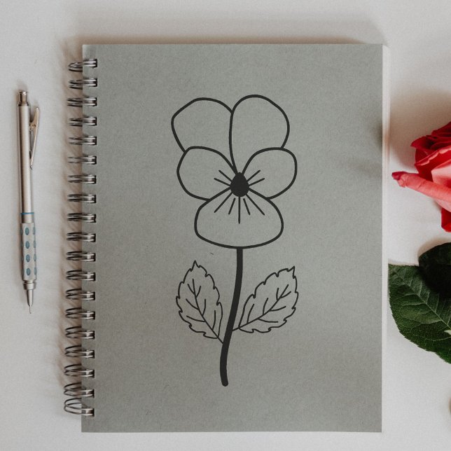 Carimbo De Borracha Flor de Arte Botânica Selvagem (Botanical Wild Pansy Line Art Flower Rubber Stamp)