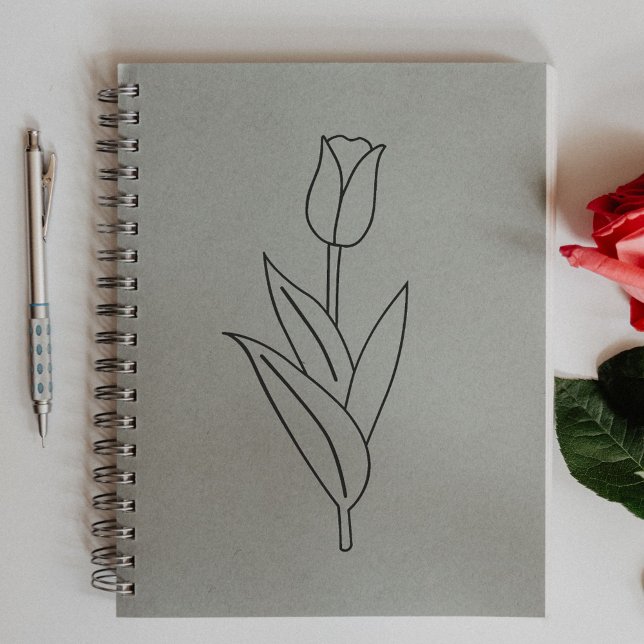 Carimbo De Borracha Flor de Arte da Linha da Tulpa Botânica (Botanical Tulip Line Art Flower Rubber Stamp)