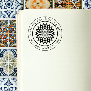 Carimbo De Borracha Flor de Lótus Elegante Selo de Livro de Biblioteca