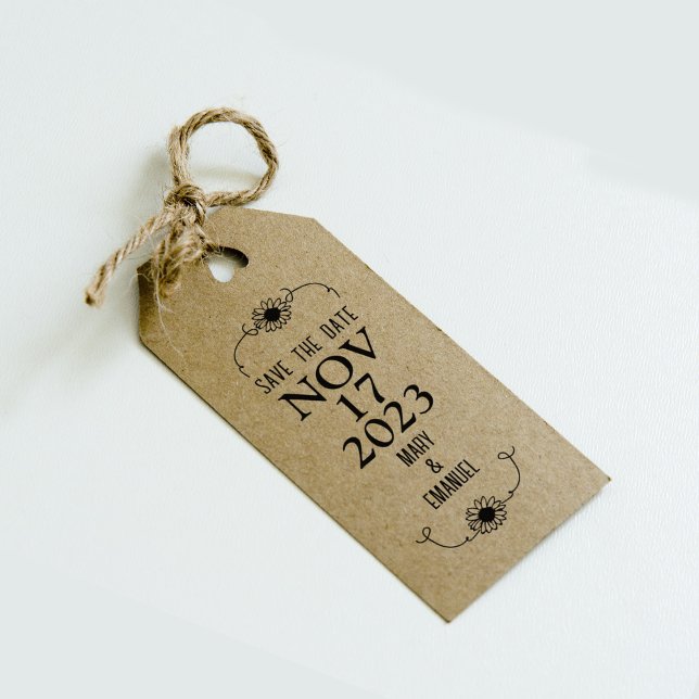 Carimbo De Borracha Flor Elegante Salve o Casamento de Data (Criador carregado)