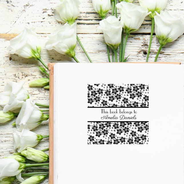 Carimbo De Borracha Flor Oriental Elegante Este Livro Pertence A (Criador carregado)