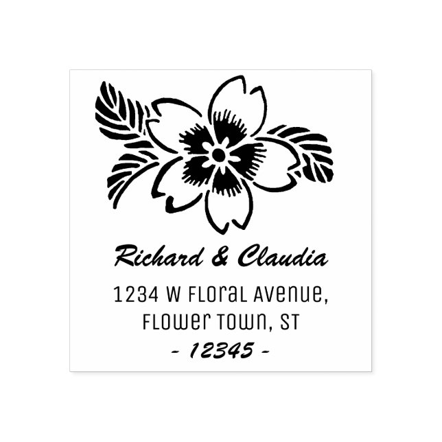 Carimbo De Borracha Flor tropical | Nome Endereço para devolução (Impressão)