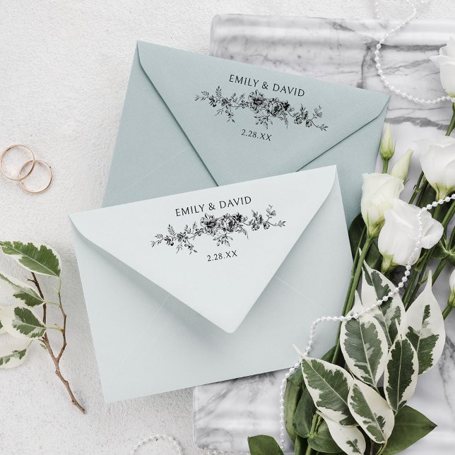 Carimbo De Borracha Floral azul gravado Elegante personalizado (Criador carregado)