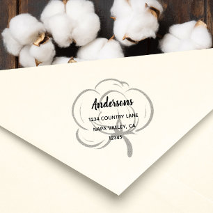 Carimbo De Borracha Floral Cotton Boll Return Endereço