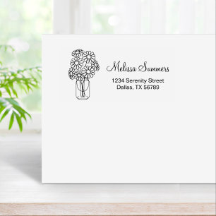 Carimbo De Borracha Floral Daisies Mason Jar Address