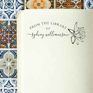 Carimbo De Borracha Floral De Script Elegante Do Livro De Biblioteca